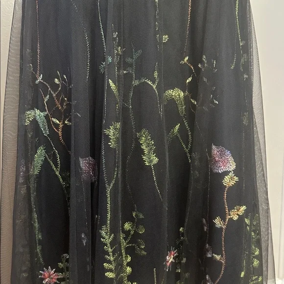 Black Tulle Embroidered Floral Maxi Skirt Romantic Sheer Overlay Boho NWOT Large - Picture 7 of 17